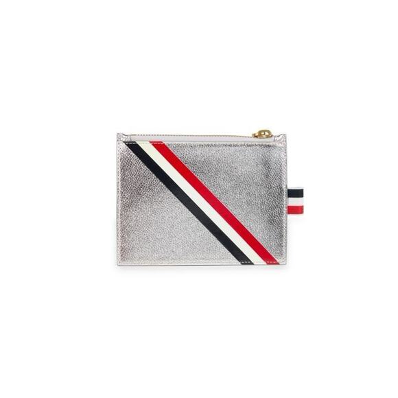 NWT Thom Browne Silver Metallic Pebble Grain Leather Pouch - Picture 1 of 5